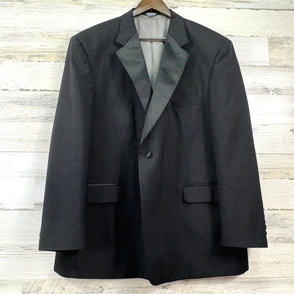 Stafford Tuxedo Jacket Mens 50 Regular Black Wool Satin Peak Lapel Formal Blazer